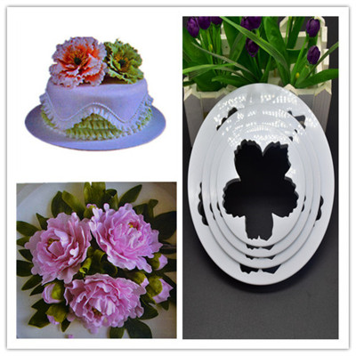 4PCs Peony Flower Plastic Cutter Cake Fondant Baking Tool Clay Decoration Shaping Mold
