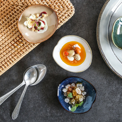 Japanese Style Ceramic Fambe Irregular Snacks Seasoning Dish Cold Dish Sushi Sauce Dish Plate Cutlery Wholesale