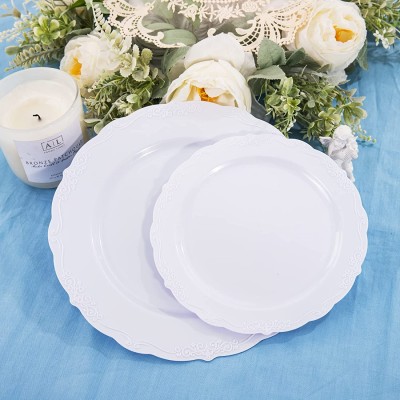 1025Inch Disposable Disc Color Hard Plastic Plate Lace Plate EuropeanStyle Imitation Porcelain Plate Foreign Trade