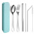 Stainless Steel Portable Tableware Wheat Box Set 7-Piece Set 1010 Knife, Fork and Spoon Chopsticks Straw Hot Products