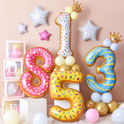 New Wholesale 40-Inch American Donut Large Number Children's Kindergarten Birthday Party Decoration Aluminum Film Balloon