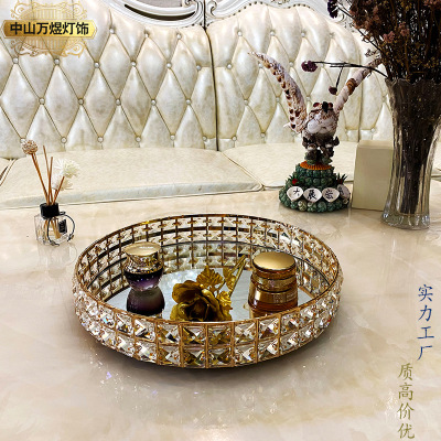 Wholesale European-Style Crystal Fruit Plate Multi-Purpose Glass Mirror Nut Plate Marble Tray round Cake Dessert Plate