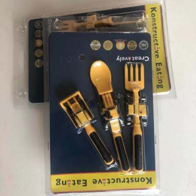 Dinneractive Children's Car Tableware Bulldozer Excavator Toy Shovels 3-Piece Set Fork Disk Set