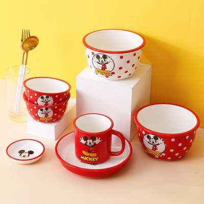 Disney Cartoon Mickey Series Ceramic Tableware Set Daily Ceramic Children's 4.5-Inch Rice Bowl Cute Dinner Plate