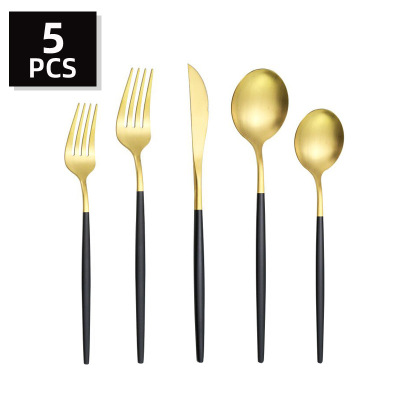 CrossBorder Sanding Thin Portuguese 5Piece Western Tableware Set Golden Set Western FoodSteak Knife Fork and Spoon