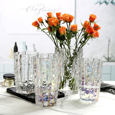 Crystal Glass Vase Wholesale Glacier Pattern Glass Vase Simple Fashion Living Room Home Decoration Ornaments