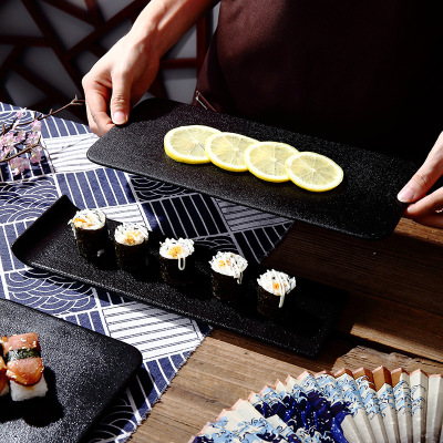 INS Style Ceramic Dessert Plate Japanese Dish Dish Creative Black Frosted Sushi Plate Barbecue Plate Decorative Tray