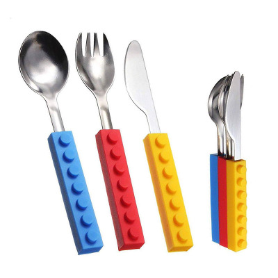 Knife and Fork ThreePiece Set Creative DIY Fork Spoon Soup Spoon Children's Stainless Steel Silicone Western Tableware