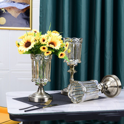 Classical European Bronze Crystal Glass Vase Model Room Home Decoration Living Room Dining Table Vase High-Grade Ornaments