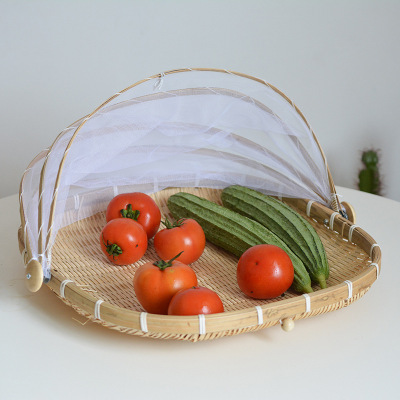 Bamboo Woven Flat Sieve Kitchen Storage Drying Hollow Circle Dustpan Living Room Bamboo Snack Basket Whole