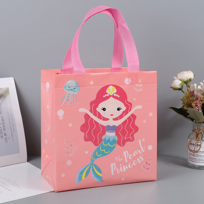 Dried Shrimp Cartoon Mermaid Non-Woven Student Book Buggy Bag Cute Printed Children Stationery Portable Handbag