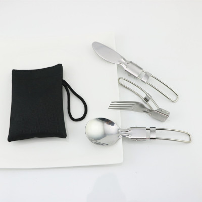 Picnic Tableware Travel Folding Tableware ThreePiece Set 304 Stainless Steel Folding Knife Fork and Spoon Chopsticks