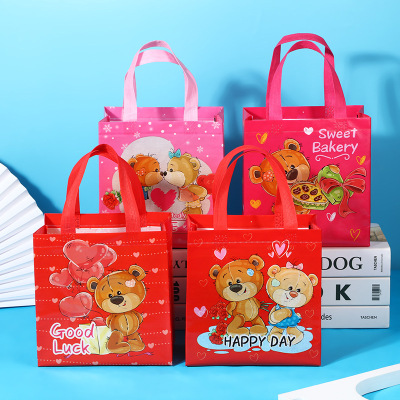 Cross-Border Factory Valentine's Day Bear Three-Dimensional Handbag Red Gift Bag Clothing Seamless Cloth Shopping Bag