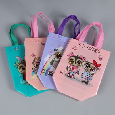 Dried Shrimp Cross-Border Cartoon Owl Non-Woven Fabric Laminating Hand Bag Gift Portable Shopping Children's Gift Buggy Bag