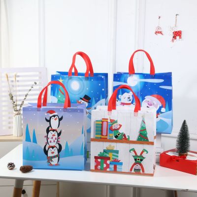 Cross-Border Amazon Christmas Series Snowman Santa Claus Non-Woven Hand Gift Shopping Bag Film Waterproof Bag