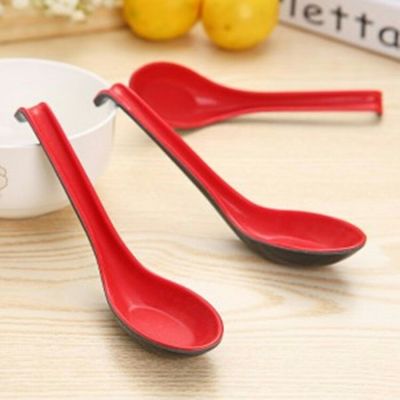 Restaurant Eating Spoon Red and Black Resin Spoon with Hook Household Tableware Plastic Spoon Imitated Porcelain Spoon