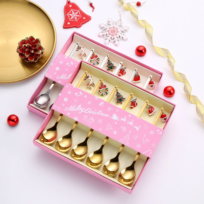 304 Stainless Steel Spoon Wholesale Christmas Dessert Spoon Children's Tableware Gift Set Cartoon Creative Coffee Spoon