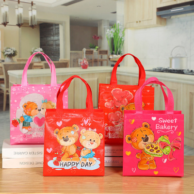 Amazon Cross-Border Valentine's Day Gift Bag Non-Woven Handbag Qixi Love Bear Gifts for Girlfriend Packaging