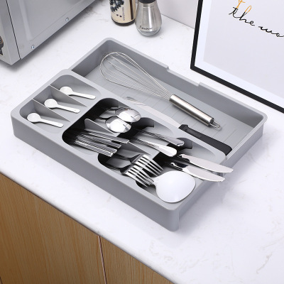 Retractable Kitchen Drawer Finishing Box Tableware Storage Box Partition Plate Knife and Fork Chopsticks Rack