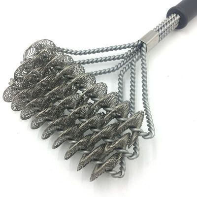Factory Wholesale Three-Head Barbecue Brush 18-Inch Three-Head Steel Wire Spring Barbecue Brush Grill Cleaning Brush