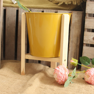 Garden Balcony Plant Container Flower Shop Flower Floor Knee High Candy Color Iron Flower Pot Iron Wooden Storage Flower Bucket