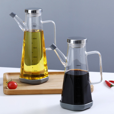 Oil Controlling Bottle Stainless Steel Cover Oil Bottle Transparent Scale Soy Sauce and Vinegar Sesame Oil Can