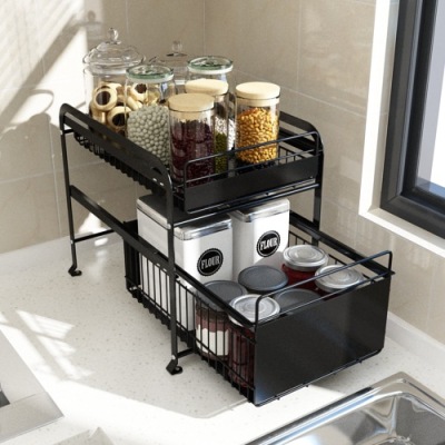 Aoqun Kitchen Cabinet under-Sink Rack Multi-Layer Floor Mobile Stretch Household Pull-out Storage Rack