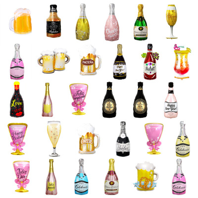 Wine Glass Wine Bottle Champagne Beer Aluminum Balloon Party Decoration Layout Shape Aluminum Foil Balloon in Stock Wholesale
