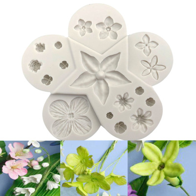 Flower and Leaf Combination Silicone Mold Small Flower Collection Cake Mold Fondant Chocolate Cake Decorations Mold