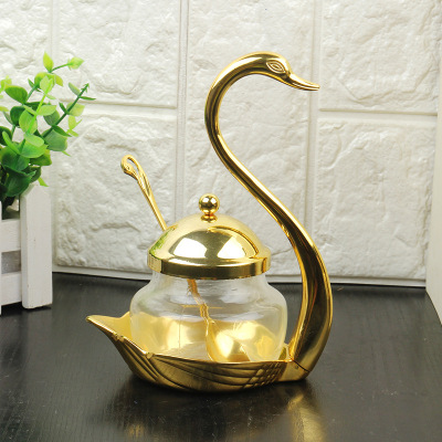 Factory Direct Sales New European Style Swan Sugar Bowl Creative Kitchen Utensils Coffee Stainless Steel Spice Jar