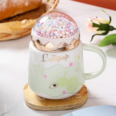 New Sealed Cover Bubble Cover Ceramic Cup Small Fresh Embossed Candy Mug with Cover Water Cup