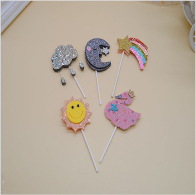 Weather Series Cake Insert Sun Moon Swan Children's Birthday Party Baking Dessert Sets Decorative Planting Flags