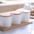 Wholesale Kitchen Supplies Amazon Creative Ceramic Seasoning Jar Seasoning Box Set Straight Bamboo Cover Three-Piece Set