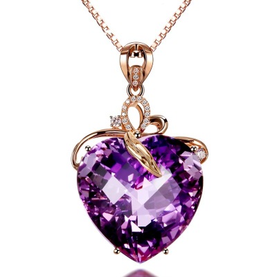 Heart-Shaped Amethyst Pendant 18K Gold Colored Gemstone Synthetic Amethyst Necklace for Women One Piece Dropshipping