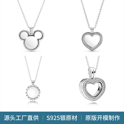 Silver Fashion Simple DIY Women's Panjia Magic Box Accessories Mickey Heart-Shaped Magic Box Silver Necklace Wholesale