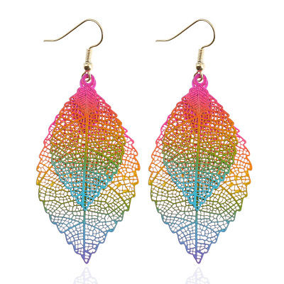 Cross-Border Supply Double-Layer Leaf Tassel Earrings Simple Retro Color Metal Ornament