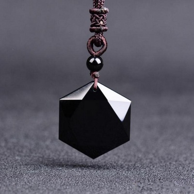 Obsidian Pendant Spirit Pendulum Energy Stone Obsidian Hexagram Necklace Men Women's Sweater Chain Jewelry Wholesale