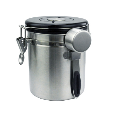Bean Sealed Jar 304 Stainless Steel Exhaust Valve Sealed Storage Jar with Spoon Dried Fruit Fresh-Keeping Jar Coffee Pot
