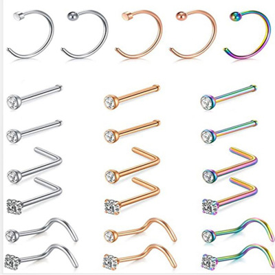 Amazon AliExpress Perforated Nose Ring Stainless Steel False Piercing Nasal Splint Combination Set Wholesale Nose Stud