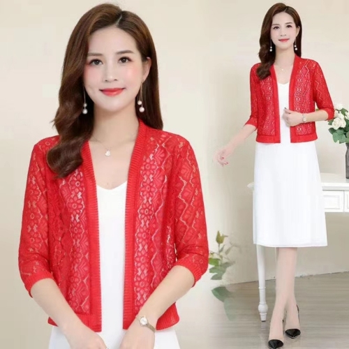 2022 summer new women‘s short lace cardigan sun protection shirt air conditioning shirt summer thin coat with skirt small shawl