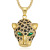 Fashion Brand Hip Hop Hiphop Ornament Titanium Steel Gold-Plated Diamond Red and Green Eyes Leopard Head Pendant Dw073