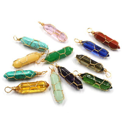 Amazon Ornament Hexagon Prism Crystal Pendant Winding Hexagonal Prism Natural Stone Necklace Jade Bullet Pendant