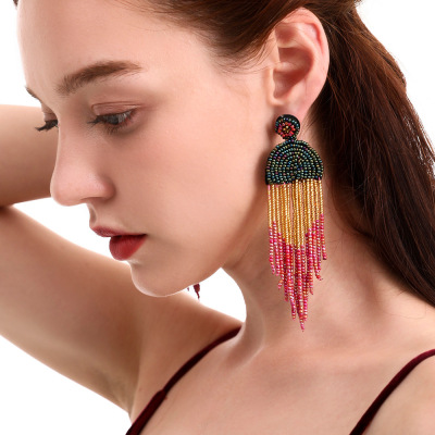 Bead Earrings Bohemian Beaded Vintage Earrings European and American National Style Exaggerated Color Earrings for Women