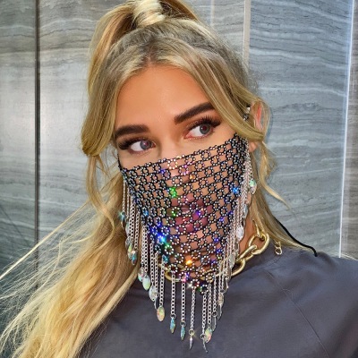 Mask Cross-Border European and American Amazon Women's Clothes Hot-Selling Mesh Diamond Jewelry Metal Tassel Mask Z1254