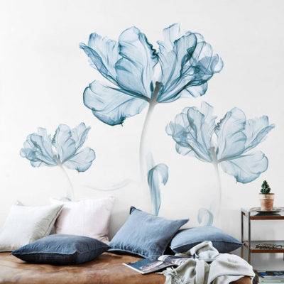 Removable Wall Sticker Creative Nordic Blue Flower Wall Sticker Sofa Bedroom Room Warm Background Wall Decoration Self-Adhesive Stickers