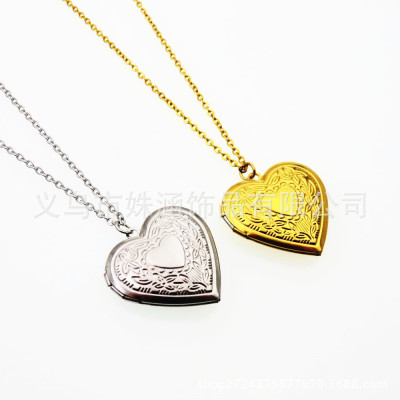 Vacuum Plating Gold Heart-Shaped Photo Box Pendant Stainless Steel Openable Perfume Pendant Necklace Ornament