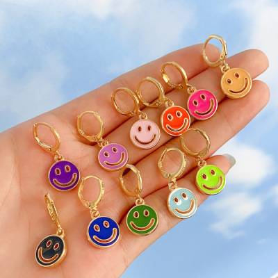 Creative Smiley Face Earrings Fashion Hollowed-out Double-Sided Multicolor Smiley Face Ear Clip Accessories Jewelry