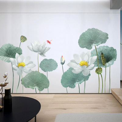 Gs9719 Lotus Wall Stickers Self-Adhesive Bedroom Decorations Living Room Sofa Removable TV Background Wall Sticker