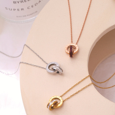 with Roman Numbers Necklace Female Special-Interest Design Double Ring round Pendant Fashion Trendy Jewelry Wholesale