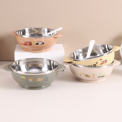 Airui 6755qy Children's Bowl Children's Tableware Set Eating Drop-Resistant Heat-Resisting Bowl Stainless Steel Infant Solid Food Bowl